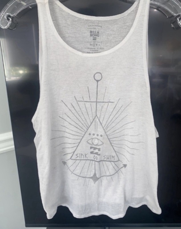 Billabong Sink or Swim White Silver Graphic Tank Top Small S Boho Surf