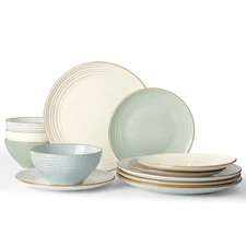 Jupiter Dinnerware Set, Plates and Bowls Dish Sets for 4 (12 Pieces), Microwa...