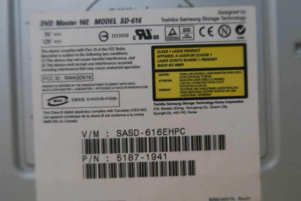 Samsung DVD ROM drive Master 16E MODEL SD-616 HP 5187-1941 CD reader 5.25" - Image 3 of 4