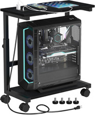 Height Adjustable Computer Tower Stand with Charging Station  Locking Wheels