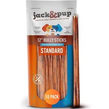12 Inch Standard Bully Sticks for Medium and Large Dogs 10 Pack Single Ingred...