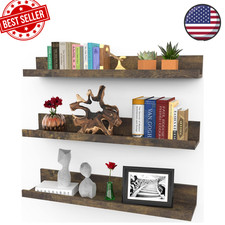 Icona Bay 24" Floating Wall Shelves Set of 3 Walnut Rustic Display Picture Ledge