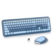 Blue Wireless Keyboard Mouse Combo 2.4GHz Retro Typewriter Number Pad Sky