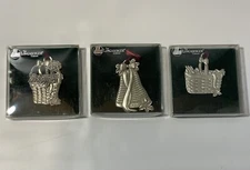 Longaberger 1988 Poinsettia 1981 Candle 1983 Bell Basket Pewter Ornaments Tie-On