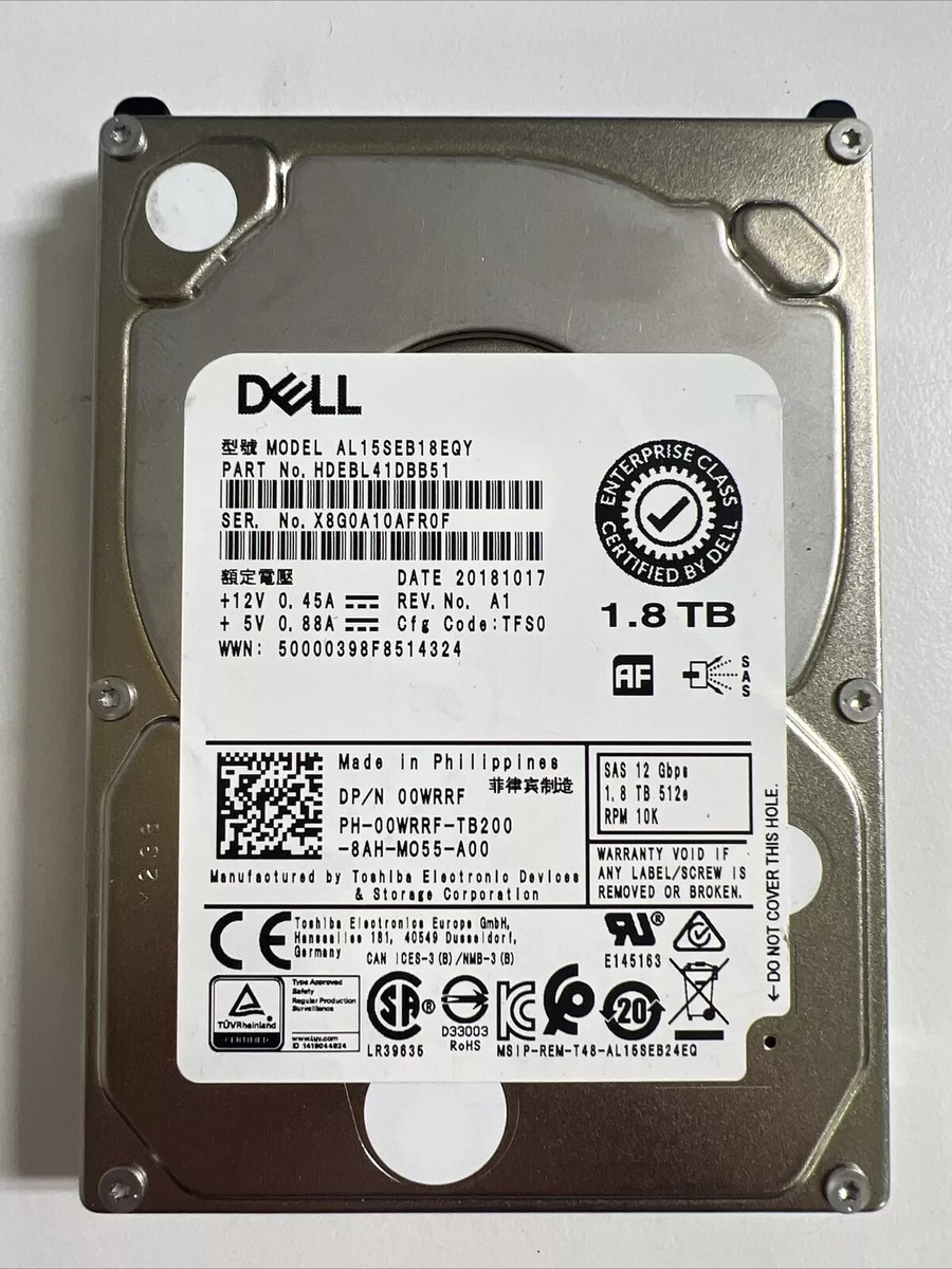 Disque Dur Dell 1,8 To SAS 10K RPM 2,5" - 12 Gbps, Reconditionné Grade A, 100% Santé