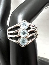 Vintage HAN 3 Blue Topaz Stone Ring 925 Sterling Silver Sz 6 Nice Design Ex Cond