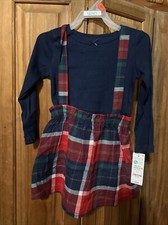Carters Toddler Girls 2 PC Outfit Blue Shirt  Red Plaid Jumper Dress Set