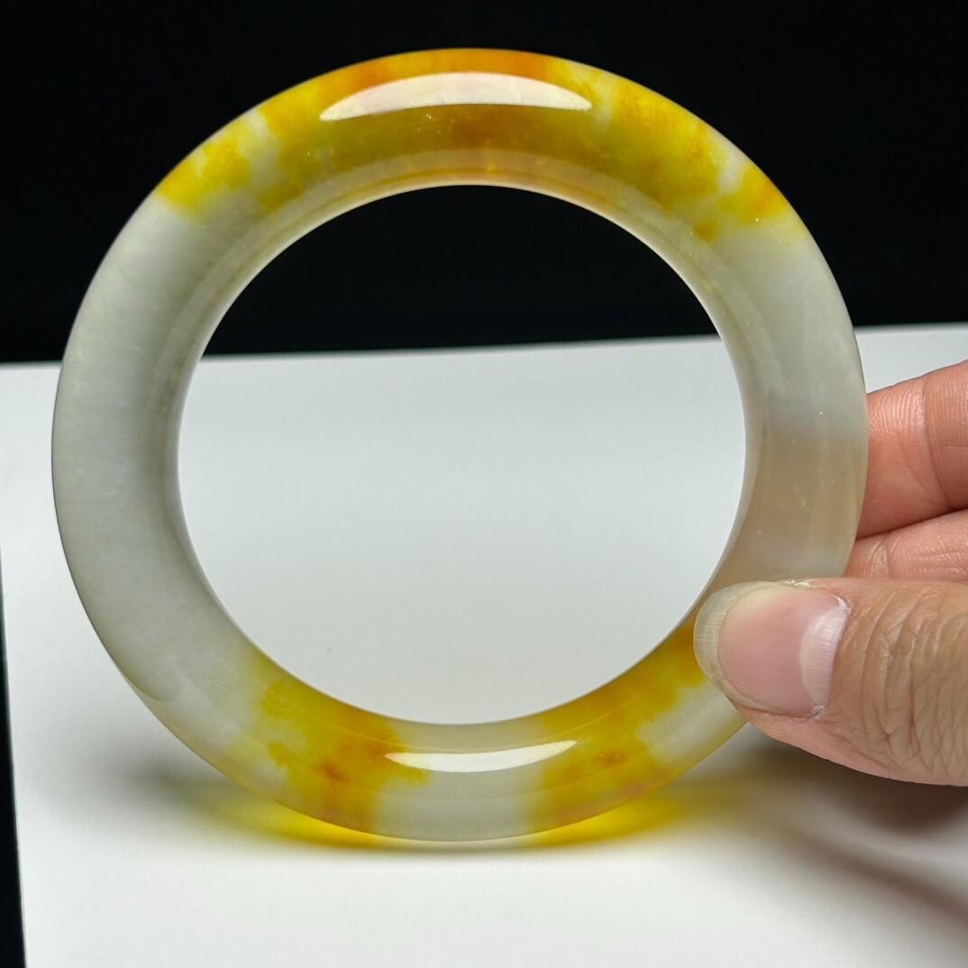 Certified Natural high Ice Burmese yellow Jade jadeite bracelet bangle 61-62mm