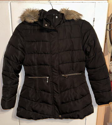 Papaya Womens Black Puffer Jacket Coat Size Petite Faux Fur