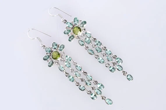 Natural Peridot Gemstone 925 Sterling Silver Chandelier Dangle Earrings Jewelry - Image 4 of 4