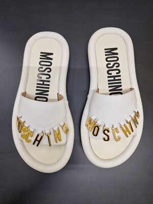 MOSCHINO Lettering Logo Charm Leather Slide Sandals - UK 5 / EU 38 - £450