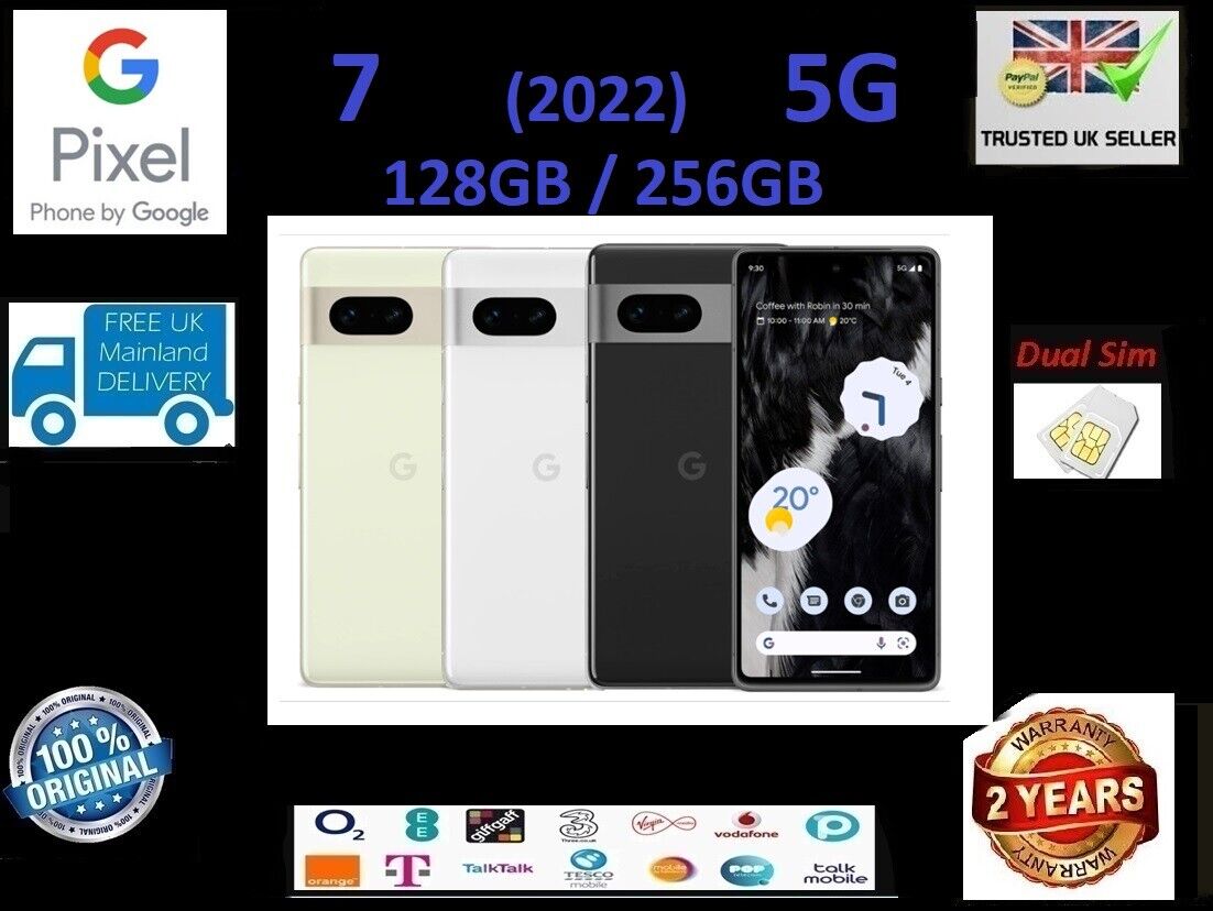 Google Pixel 7 128GB / 256GB 5G Smartphone All Colours Google Pixel 7 128GB / 256GB 5G Smartphone All Colours