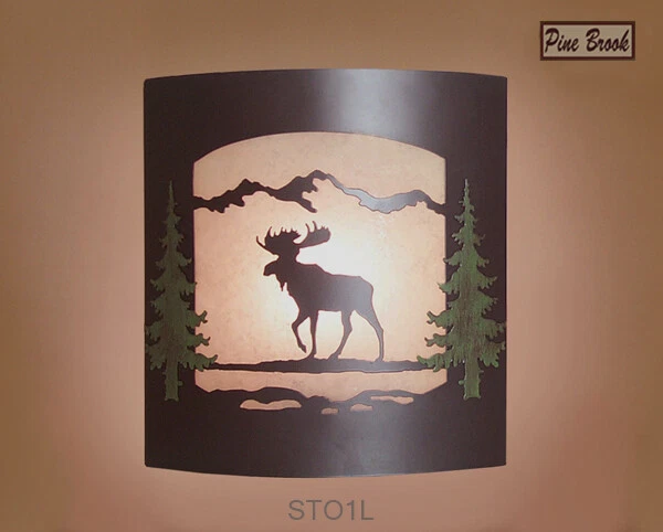 Aplique de pared de alce rústico - vidrio ámbar esmerilado y bronce metal luz de albergue Foto 2 de 2