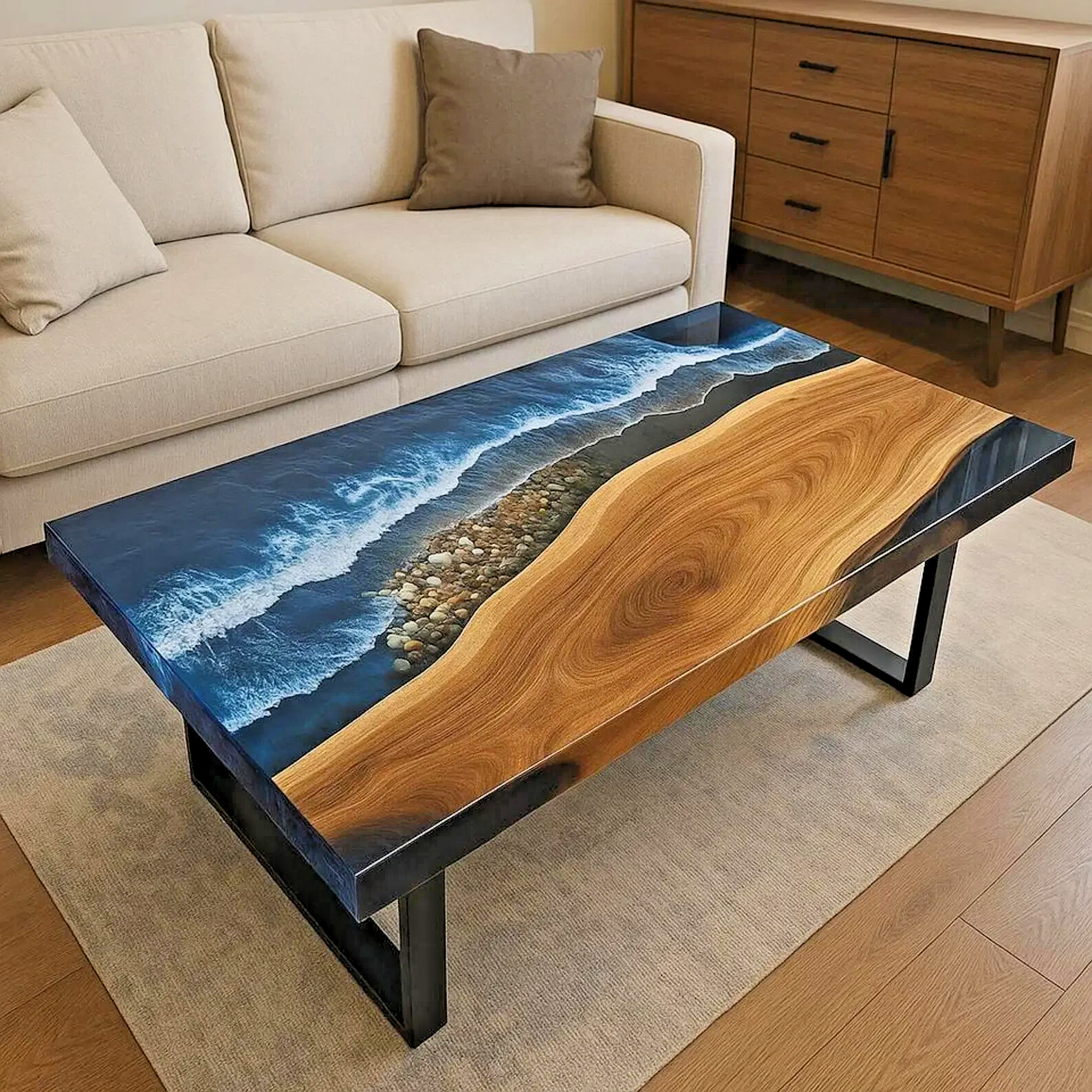 Live Edge Wood Coffee Table | Blue Epoxy River Resin | Handmade Rustic Furniture