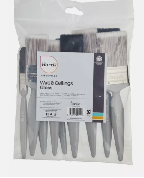 Harris White/Grey/Black Essentials Walls & Ceilings & Woodwork Gloss Paint Brush (10 Pack) Lgh-101011007 - Image 10