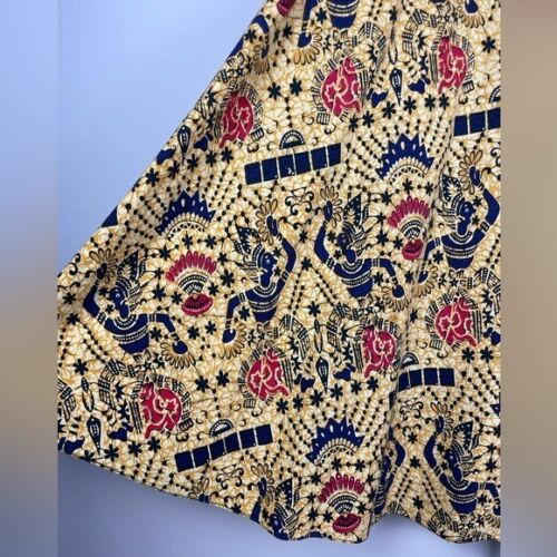 Vintage 100% Cotton Yellow Multicolor Thai Traditional Printed Wrap Skirt Sz M - Picture 2 of 8