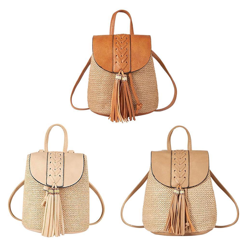 Women Synthetic Straw Backpack Small Woven Bag Summer Beach Bag
