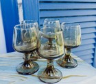 Vintage Smoked Glass Set Of 5 Shot Glasses 3.5 in Cordials Cognac Snifter Style  — photo 8