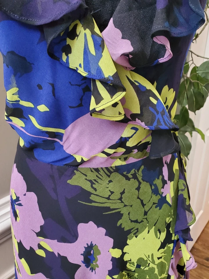 Vestido para mujer MM Couture floral de poliéster con cuello en V sin mangas hasta la rodilla talla L Foto 3 de 4