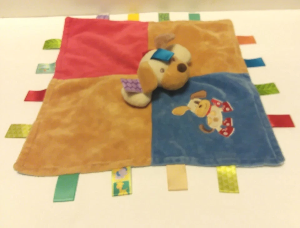 Manta de seguridad para cachorros Taggies Mary Meyer Rojo Azul Marrón Ribbon Tags Satin Foto 2 de 4