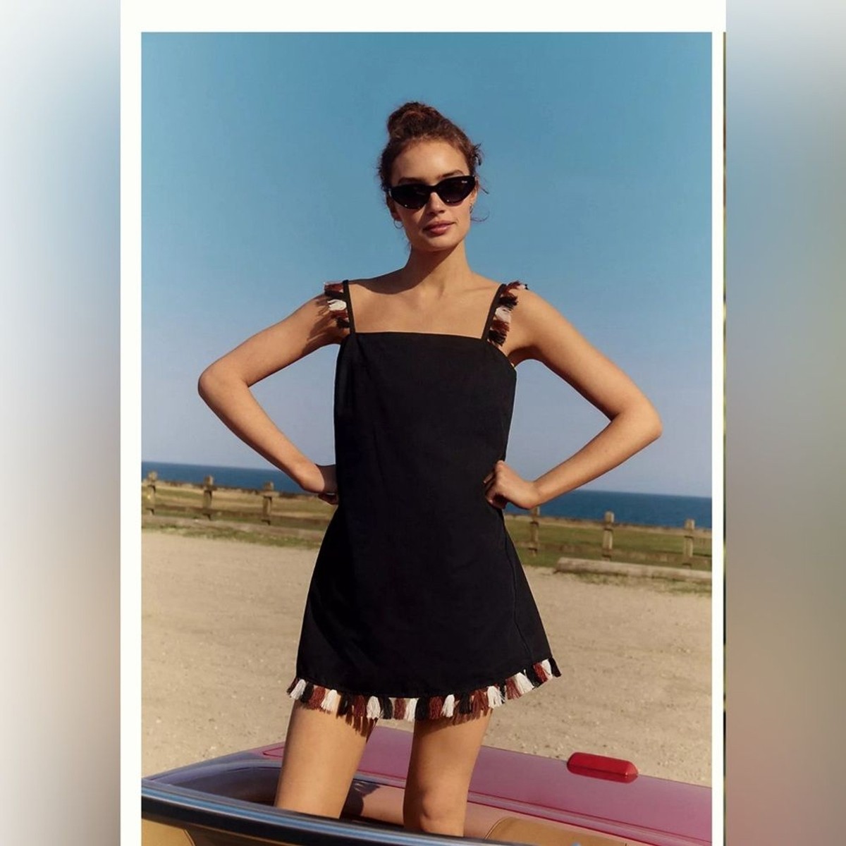 anthropologie black fringe dress Lucy Black Long Sleeve Mini Dress - US 18