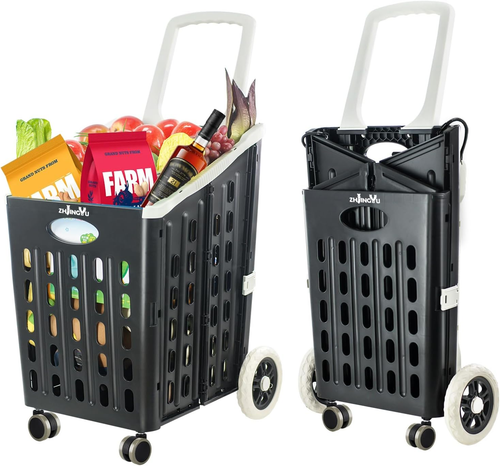Portable Folding Shopping Cart Black,Foldable Grocery Cart on Wheels,Collapsible - Picture 9 of 12