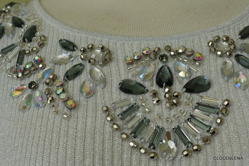 NWT LAUREN MICHELLE Embellished Champagne Metallic Silver Rib knit Sweater SMALL - Bild 5 von 11