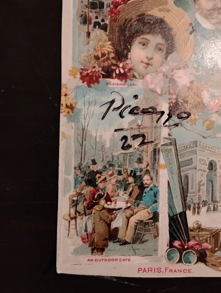 Cartão assinado por Pablo Picasso certificado de autenticidade incluído 1891 Arbuckle Coffee cartão comercial - Imagem 2 de 4