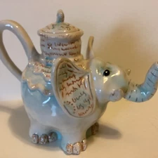Heather Goldminc Blue Sky Ceramics Teapot Elephant w/ Gondola 2013 Cream & Blue