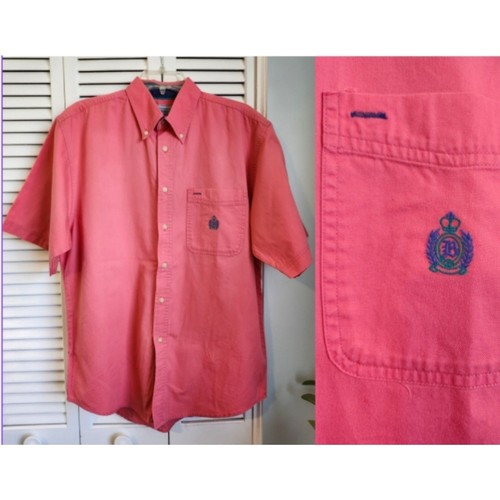 Herrenhemd Größe L geknöpft Kurzarm koralle 80er Logo Bugle Boy  - Bild 1 von 10