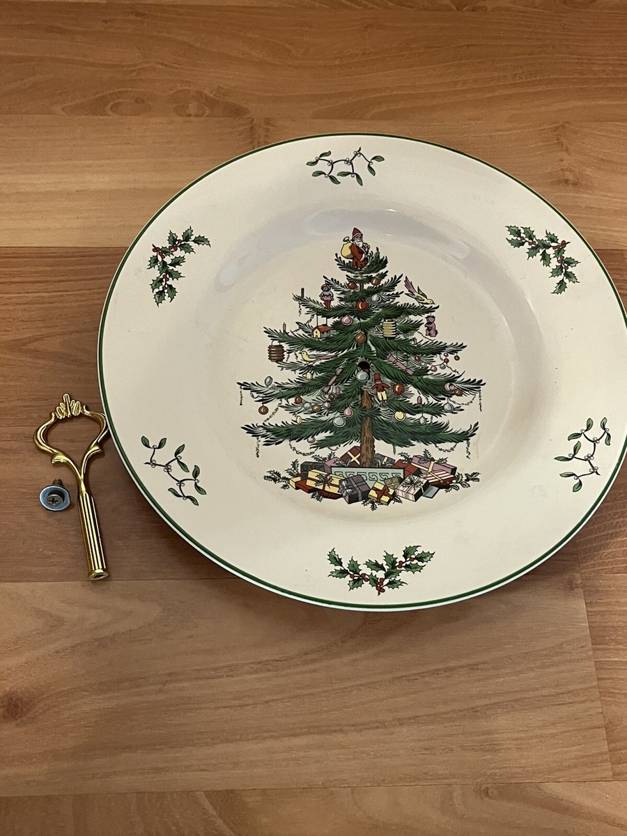 Spode England Christmas Tree Canapé Serving Tidbit Tray Plate with Handle  EUC