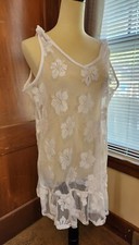 NEW MIKEN WOMEN'S SWIM COVER UP SIZE MEDIUM WHITE HIBISCUS PRINT