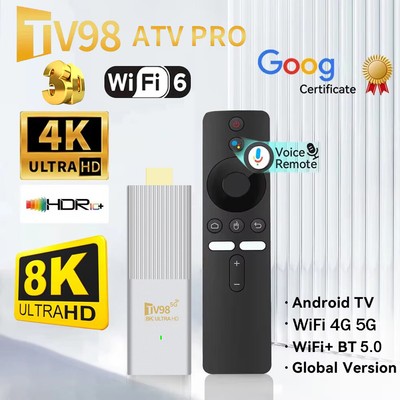 TV98 TV Stick Android 14.0 2.4G/5G WiFi Smart HD 8K 3D TV Box Media Player 2+8GB