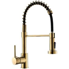   UKISHIRO QJWYRA211022012 Single Handle Pull Down Sprayer Kitchen Faucet, Golden