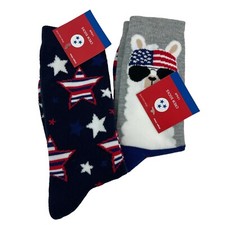 Girls Boys Youth Crew Socks 2 Pair Patriotic Stars Stripes Fits Shoe 4-10 NWT