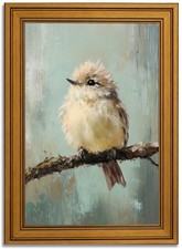 Vintage Gold Framed Bird Canvas Wall Art, Bird Beige Sparrow Painting Picture...
