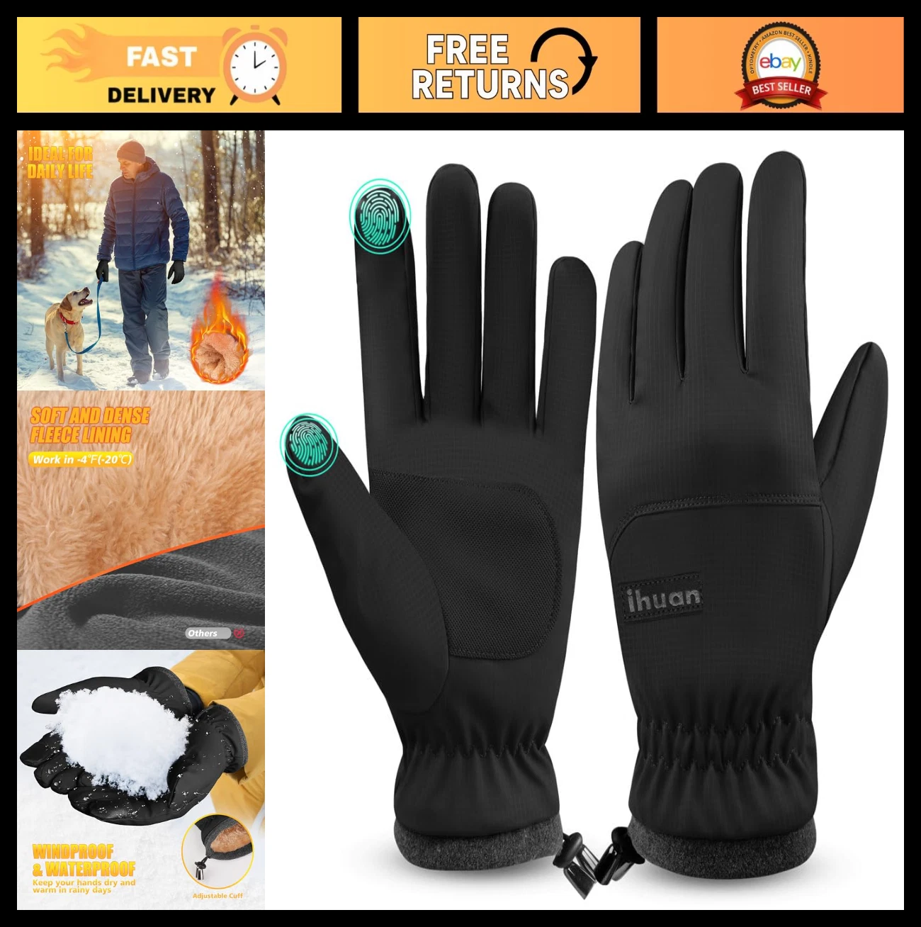 Winter Waterproof Ski Gloves for Men & Women - Warm Snow Cycling, Cold Weather D