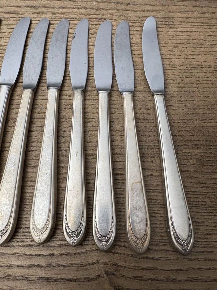 Cuchillo de cena Rogers Bros IS 1847 LOVE LACE cubiertos plateados lote de 9 Foto 2 de 4