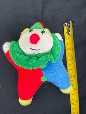 Vintage 1991 Pansy Ellen Terrycloth Clown Baby Rattle Plush Red Blue Green
