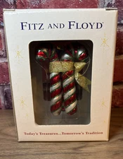 NEW FITZ AND FLOYD CLASSICS OF CANDY CANES GLASS CHRISTMAS ORNAMENT 3.5" TALL