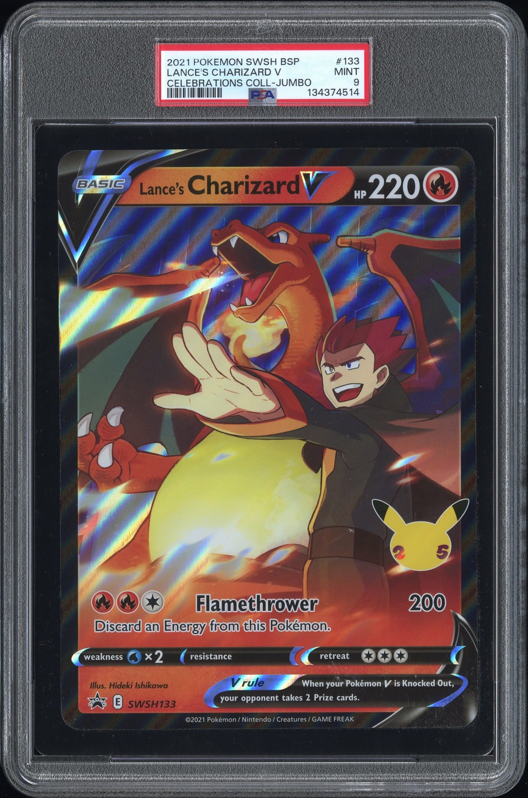 2021 POKEMON SWSH BLACK STAR PROMO #133 LANCE'S CHARIZARD V PSA 9