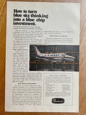 Beechcraft King Air Aircraft Flugzeug Oldtimer 1973 Vintage Ad Werbung Reklame