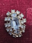 Silver Tone Oval Cluster Clip-On Earrings Clear Crystal Rhinestone Prong Set — photo 2
