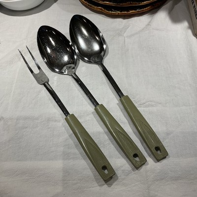 3 Pieces Vintage EKCO Avocado Green Handle Chromium Plated USA MCM
