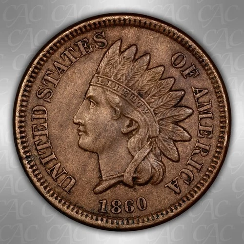 1860 Round Bust Indian Cent CACG XF-45 CAC