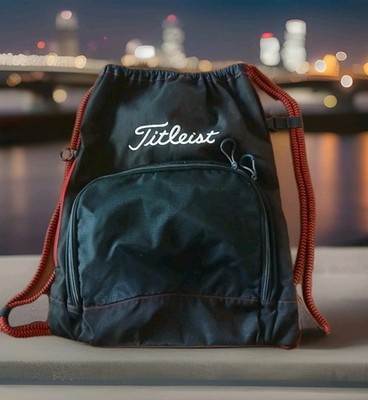 Titleist Large Drawstring Sack Pack Black w/ red Cords Textile Material 19 x 14''