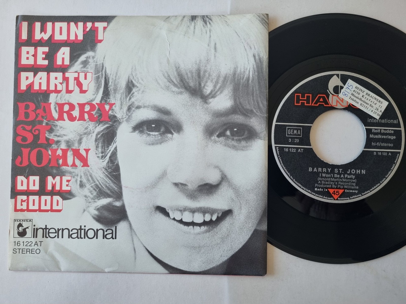 Barry St. John - I Won't Be A Party 7'' Vinyl Germany