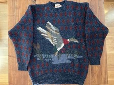 Woolrich Duck Pattern Knit Sweater Navy Red XL Warm Vintage