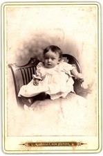 Cabinet Card Circa 1890s M. Goulart Cute Baby In Dress Unmarked