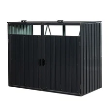 2-Can Outdoor Trash Bin Storage Shed - Stainless Galvanized Steel